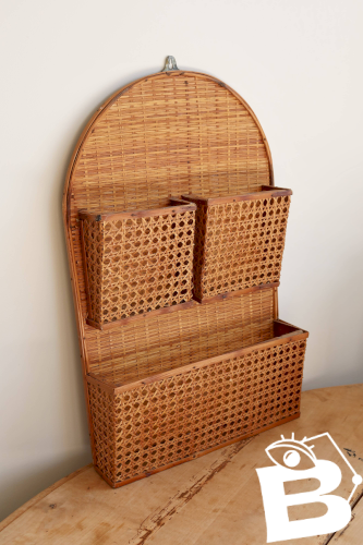 Étagère murale vintage rotin 3 compartiments - Rangement mural
