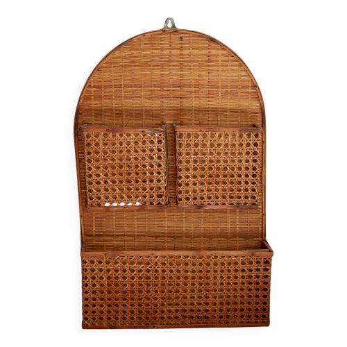 Étagère murale vintage rotin 3 compartiments - Rangement mural