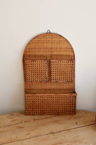Étagère murale vintage rotin 3 compartiments - Rangement mural