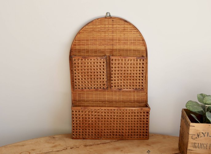 Étagère murale vintage rotin 3 compartiments - Rangement mural