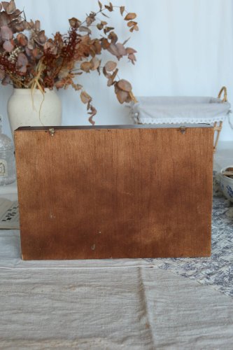 Étagère murale vintage type meuble de métier - Bois et métal doré