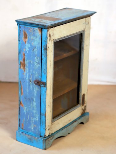 Etagère murale vitrée en teck birman