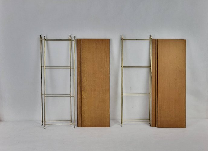 Etagère String en bois et métal doré 1960