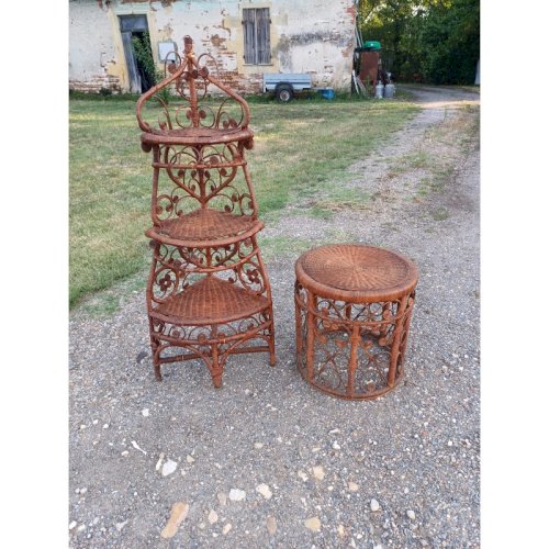 étagére + Table basse Vintage en Osier