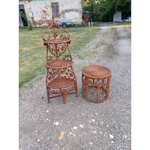 étagére + Table basse Vintage en Osier