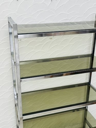 Étagère vintage design italien chrome et verre fumé années 70