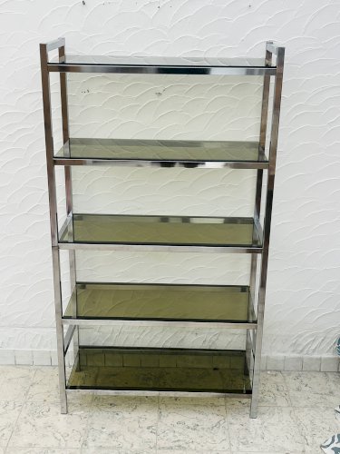 Étagère vintage design italien chrome et verre fumé années 70