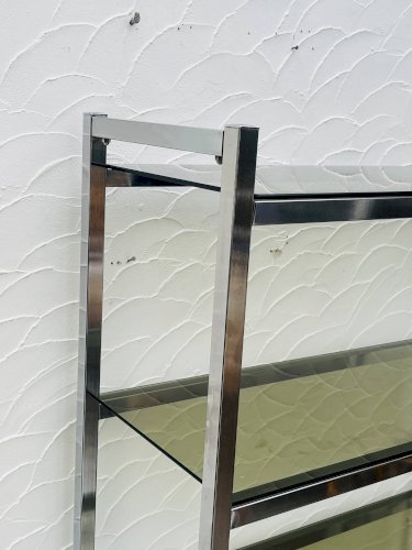 Étagère vintage design italien chrome et verre fumé années 70