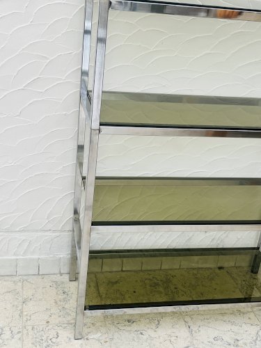 Étagère vintage design italien chrome et verre fumé années 70
