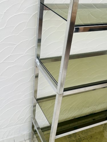 Étagère vintage design italien chrome et verre fumé années 70