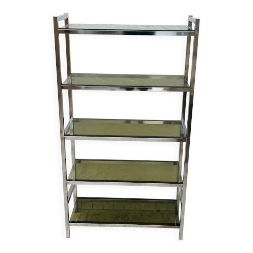 Étagère vintage design italien chrome et verre fumé années 70
