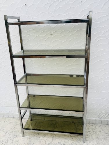 Étagère vintage design italien chrome et verre fumé années 70