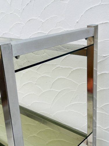 Étagère vintage design italien chrome et verre fumé années 70