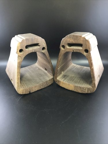 Étriers en bois de cowboy XIXe – équitation Western – Texas – objet authentique
