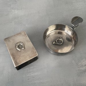 Matchbox holder, silver-plated matchbox and wine taster DFES 2G