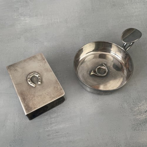 Étui à allumettes porte boite d'allumettes et taste vin en métal argenté DFES 2G