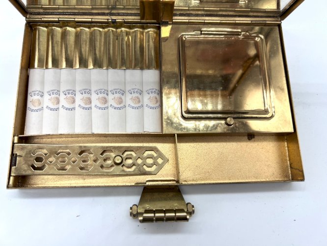Étui à cigarettes ancien laiton IND Farol Brasil avec miroir compartiments