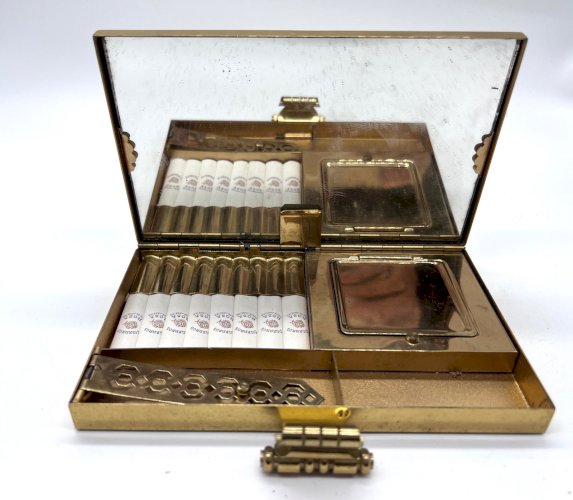 Étui à cigarettes ancien laiton IND Farol Brasil avec miroir compartiments