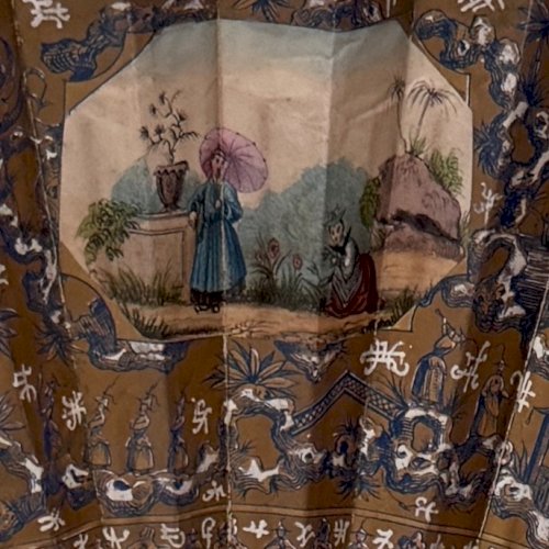Éventail avec sa boite d'origine XIXe décor au chinois M3754