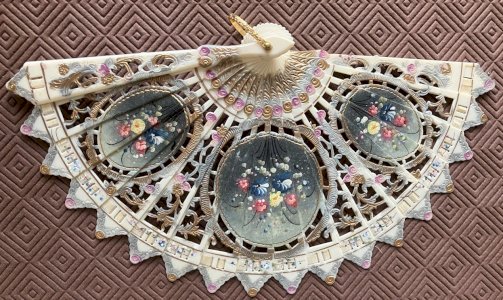 Vintage Spanish wall fan, openwork, hand-painted, Made in Spain.