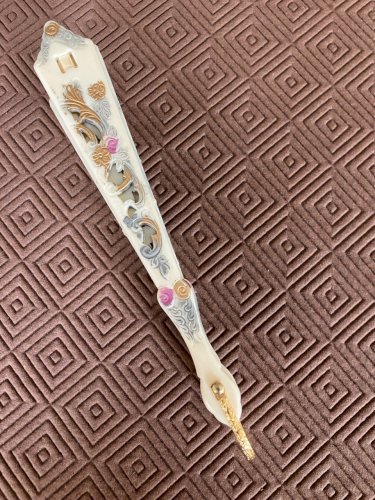 Éventail mural vintage espagnol ajouré peint main Made in Spain