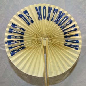 PAPER AND WOOD FAN ADVERTISEMENT BEERS FROM MONTMORILLON DISPLAY COLLECTION