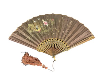 ANTIQUE NAPOLEON III FANS cherub decoration mandolin butterfly