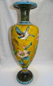 EXCEPTIONAL LARGE VASE THEODORE DECK ?? decor BIRDS FLOWERS BUTTERFLIES D