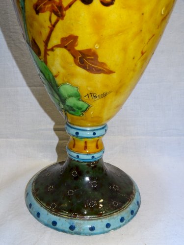 -EXCEPTIONNEL GRAND VASE  THEODORE DECK ?? décor OISEAUX FLEURS PAPILLONS   D