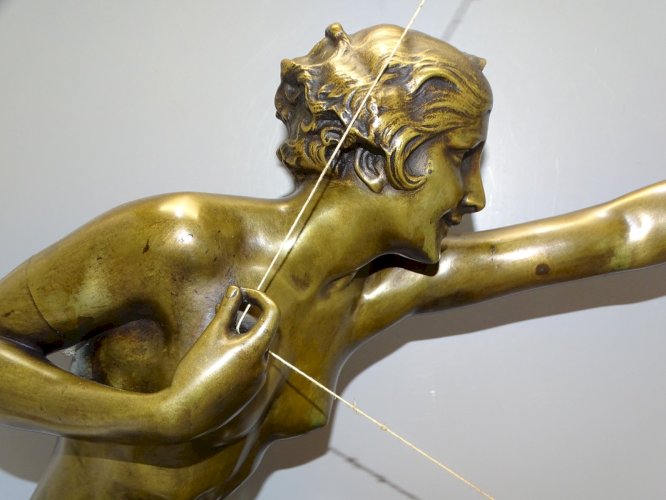 -EXCEPTIONNEL IMPORTANT BRONZE de CIPRIANI FEMME A L'ARC ART DECO SOCLE MARBRE D