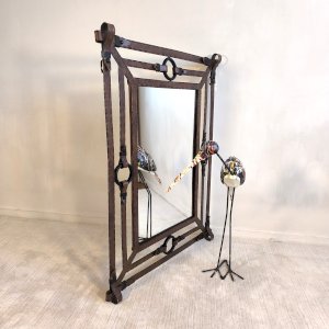 ?✨ Exceptionnel Miroir Jean-Pierre Ryckaert Fer façon cuir, France années 1960 ✨?