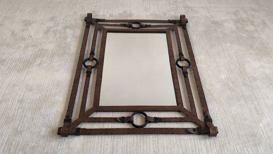 ?✨ Exceptionnel Miroir Jean-Pierre Ryckaert Fer façon cuir, France années 1960 ✨?