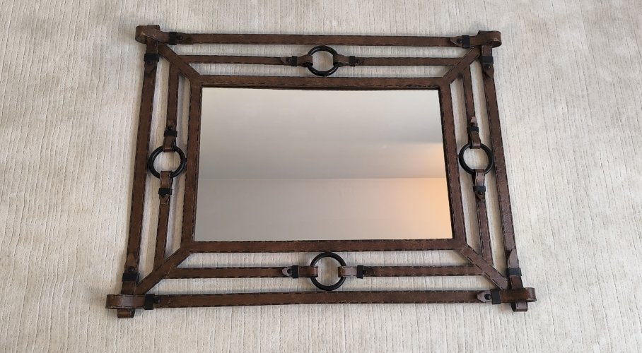 ?✨ Exceptionnel Miroir Jean-Pierre Ryckaert Fer façon cuir, France années 1960 ✨?