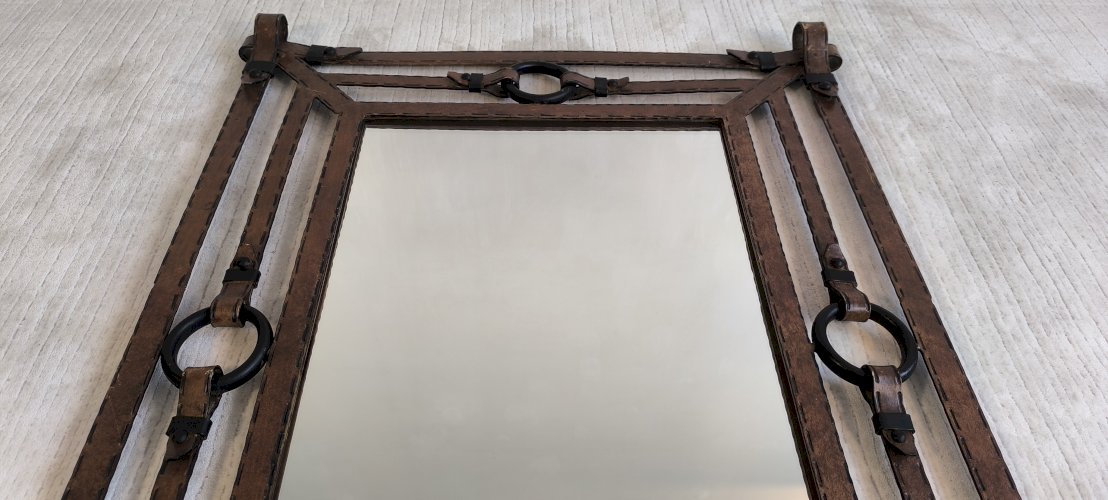 ?✨ Exceptionnel Miroir Jean-Pierre Ryckaert Fer façon cuir, France années 1960 ✨?