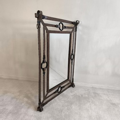 ?✨ Exceptionnel Miroir Jean-Pierre Ryckaert Fer façon cuir, France années 1960 ✨?