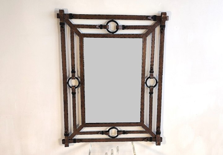 ?✨ Exceptionnel Miroir Jean-Pierre Ryckaert Fer façon cuir, France années 1960 ✨?