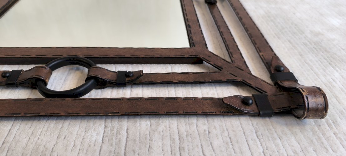 ?✨ Exceptionnel Miroir Jean-Pierre Ryckaert Fer façon cuir, France années 1960 ✨?