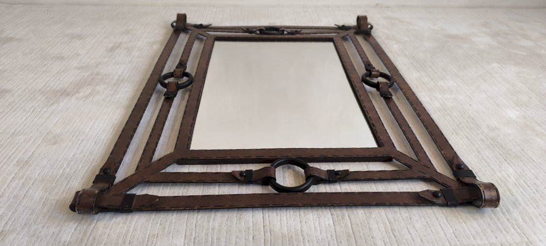 ?✨ Exceptionnel Miroir Jean-Pierre Ryckaert Fer façon cuir, France années 1960 ✨?