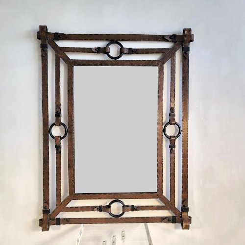 ?✨ Exceptionnel Miroir Jean-Pierre Ryckaert Fer façon cuir, France années 1960 ✨?
