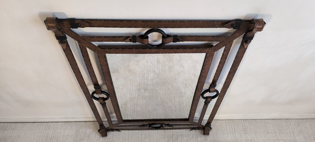?✨ Exceptionnel Miroir Jean-Pierre Ryckaert Fer façon cuir, France années 1960 ✨?