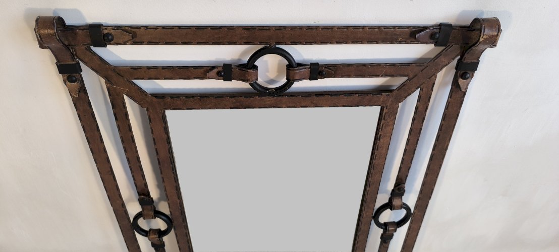 ?✨ Exceptionnel Miroir Jean-Pierre Ryckaert Fer façon cuir, France années 1960 ✨?