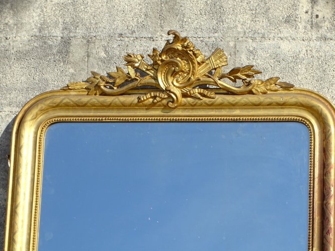 - EXCEPTIONNELLE GRANDE GLACE MIROIR  BOIS DORE FRONTON STYLE LOUIS PHILIPPE  D