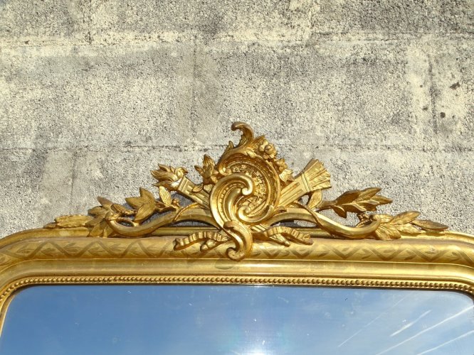 - EXCEPTIONNELLE GRANDE GLACE MIROIR  BOIS DORE FRONTON STYLE LOUIS PHILIPPE  D