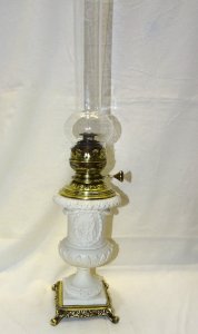 EXCEPTIONAL BISCUIT PORCELAIN OIL LAMP FROM MEISSEN WITH CROSS SWORDS