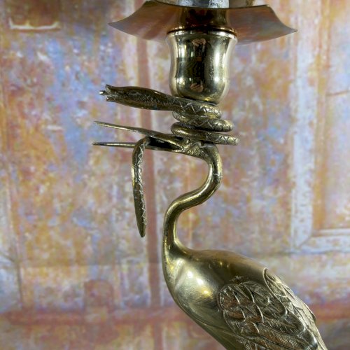 Exceptionnelle Paire De Bougeoirs En Bronze Et Argent XIX e Héron Tortue Serpent