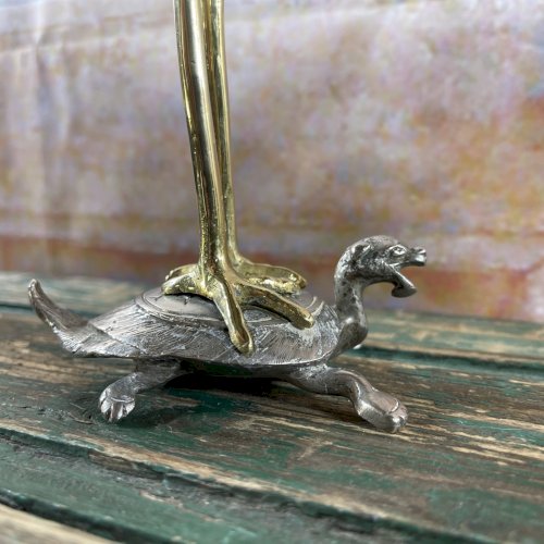 Exceptionnelle Paire De Bougeoirs En Bronze Et Argent XIX e Héron Tortue Serpent