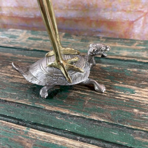 Exceptionnelle Paire De Bougeoirs En Bronze Et Argent XIX e Héron Tortue Serpent