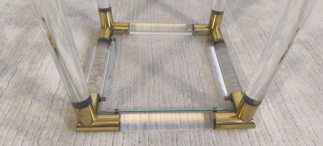 ?✨ Exceptionnelle Sellette colonne Charles Hollis Jones en Lucite & laiton 1970's ✨?