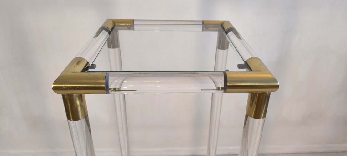 ?✨ Exceptionnelle Sellette colonne Charles Hollis Jones en Lucite & laiton 1970's ✨?