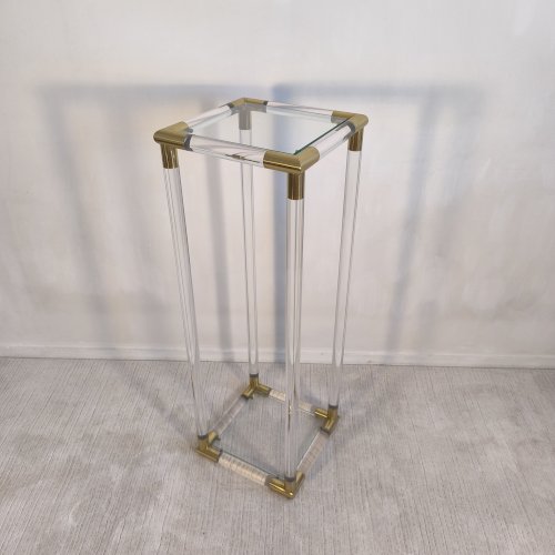 ?✨ Exceptionnelle Sellette colonne Charles Hollis Jones en Lucite & laiton 1970's ✨?